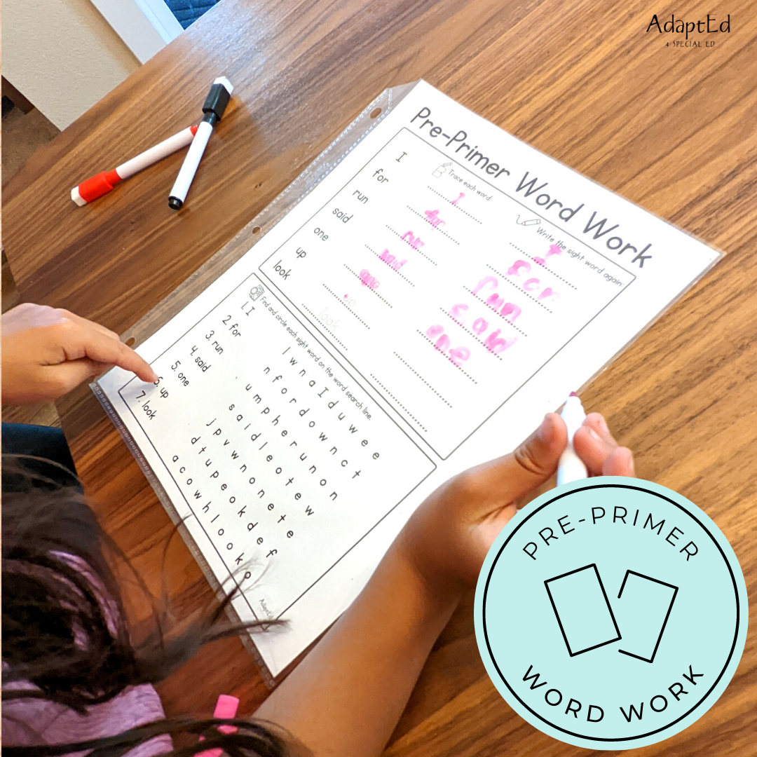 Pre Primer Sight Words Word Work - AdaptEd4SpecialEd