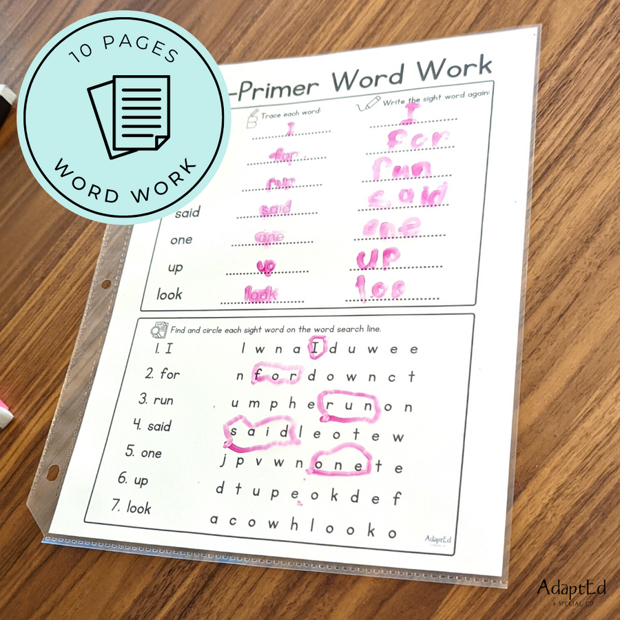 Pre Primer Sight Words Word Work - AdaptEd4SpecialEd