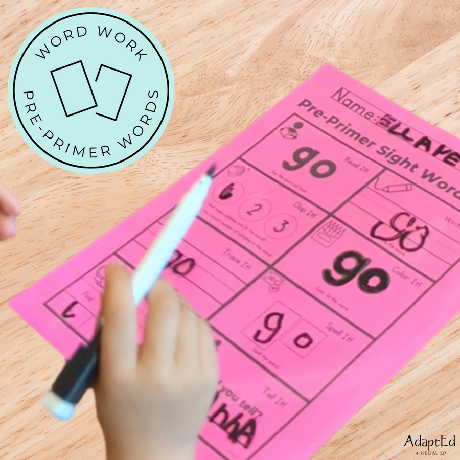 Pre Primer Sight Words Word Work - AdaptEd4SpecialEd
