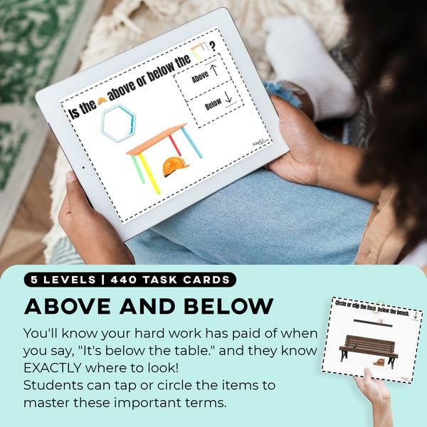 Task Cards: Position Words: Left, Right, Middle, Top, Bottom, Inside, Outside, Above and Below (Interactive Digital + Printable PDF) Prepositions - AdaptEd4SpecialEd