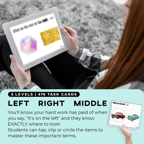 Task Cards: Position Words: Left, Right, Middle, Top, Bottom, Inside, Outside, Above and Below (Interactive Digital + Printable PDF) Prepositions - AdaptEd4SpecialEd