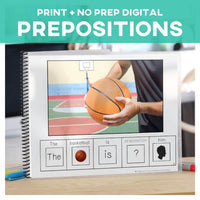 Thumbnail for Prepositions Basketball Adapted Book + Hands-On Task Cards (Interactive Digital + Printable PDF) Prepositions - AdaptEd4SpecialEd
