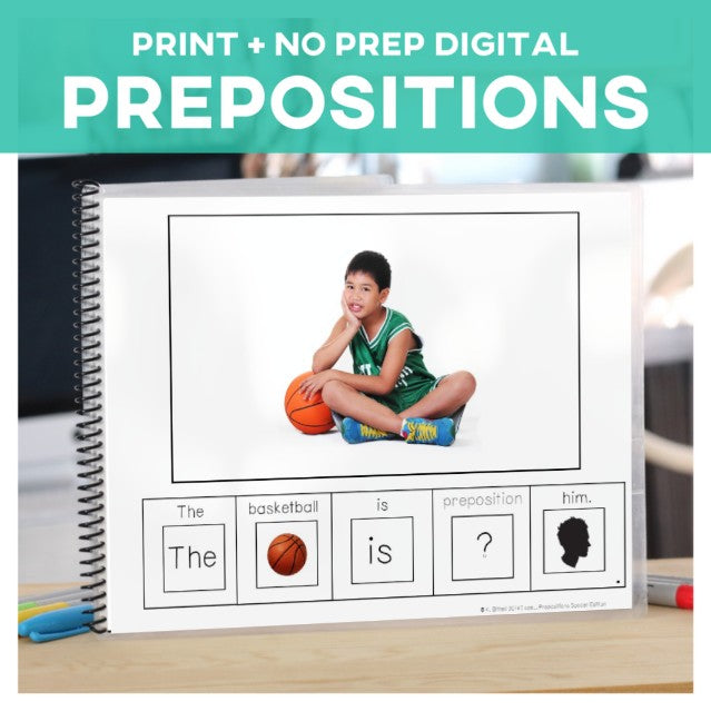 Prepositions Basketball Adapted Book + Hands-On Task Cards (Interactive Digital + Printable PDF) Prepositions - AdaptEd4SpecialEd