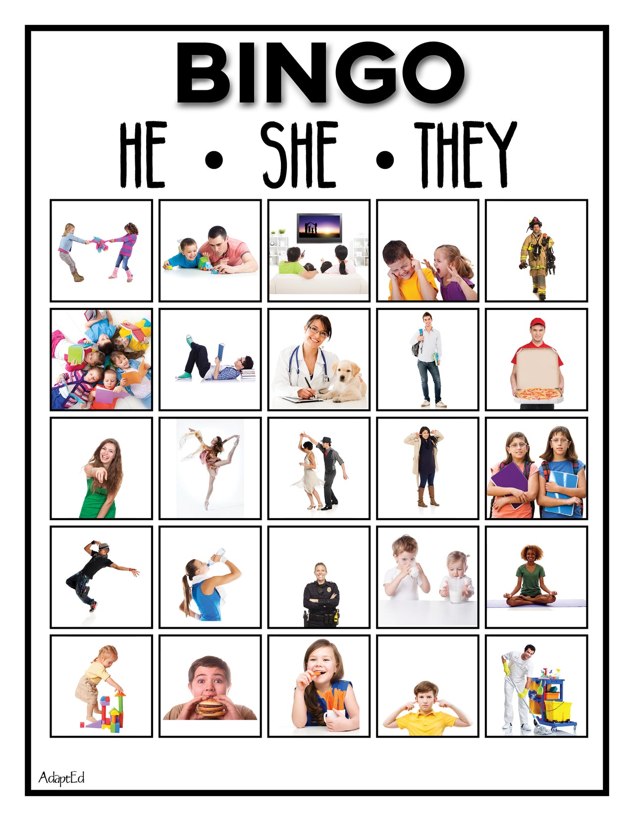 Pronoun Bingo Game (Printable PDF) Verbs - AdaptEd4SpecialEd