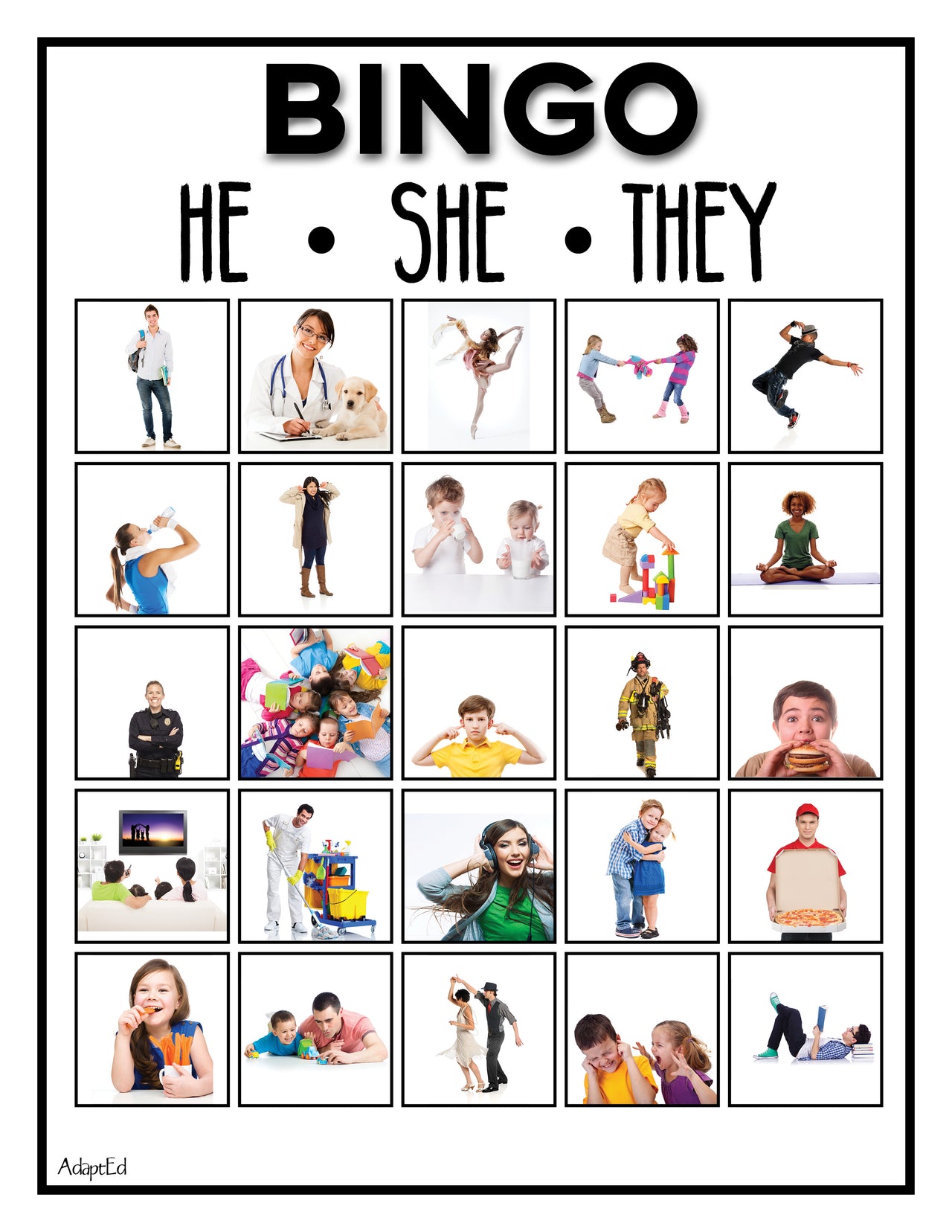 Pronoun Bingo Game (Printable PDF) Verbs - AdaptEd4SpecialEd