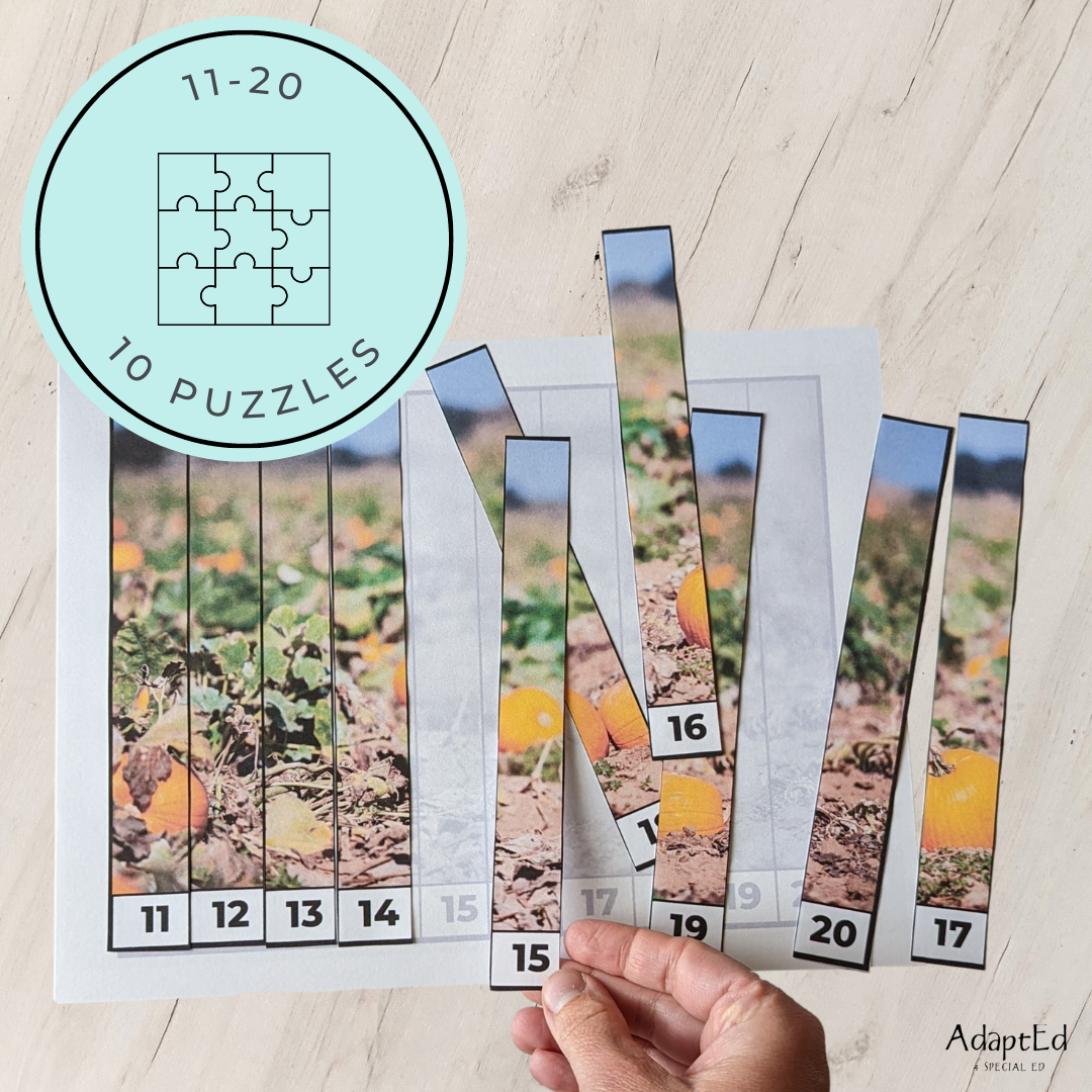 Counting Puzzles: Counting 1-5 1-10 11-20 21-30: Pumpkin Themed (Printable PDF) - AdaptEd4SpecialEd