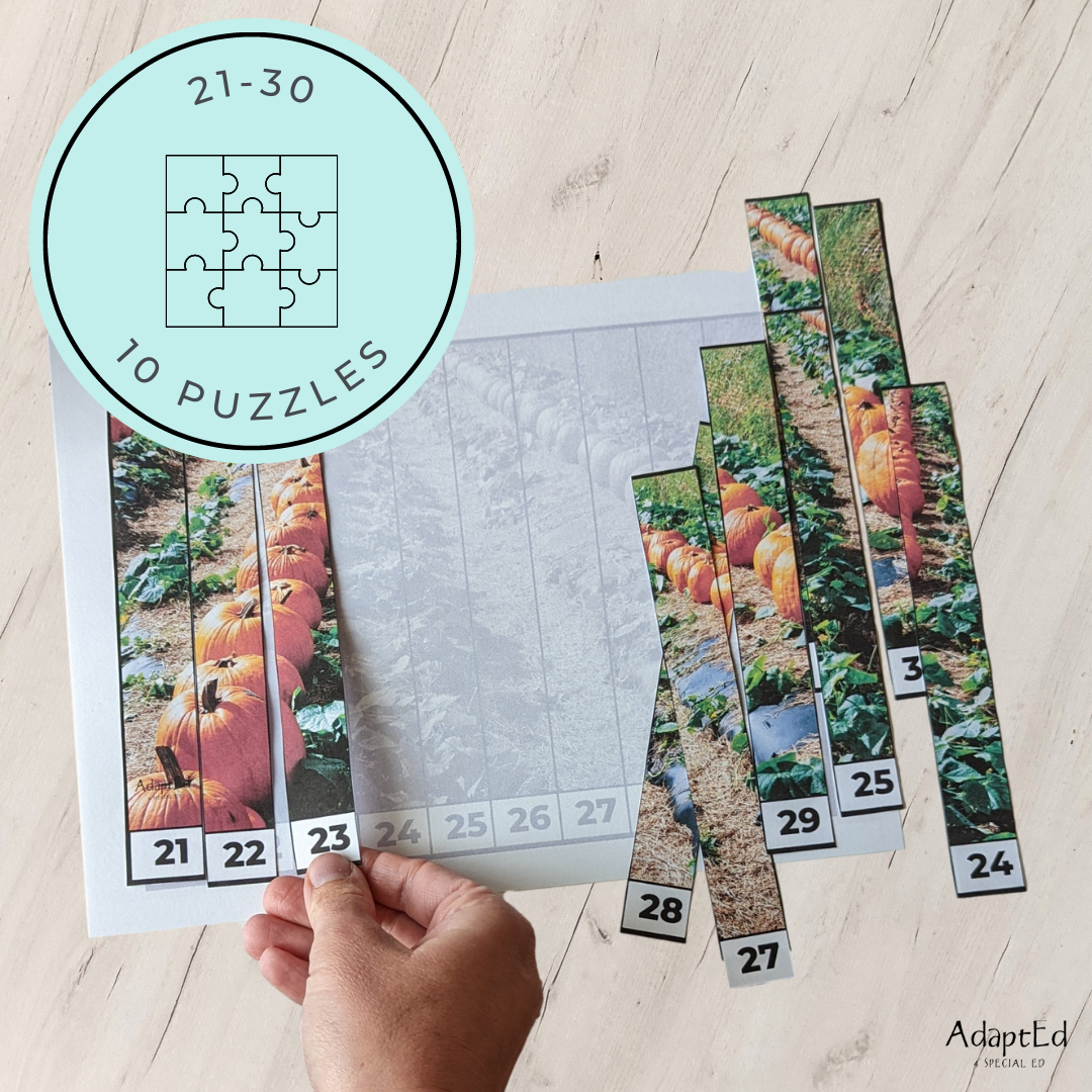 Counting Puzzles: Counting 1-5 1-10 11-20 21-30: Pumpkin Themed (Printable PDF) - AdaptEd4SpecialEd