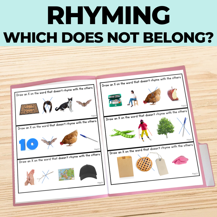 Rhyme Rhyming Phonemic Awareness Activity File Folders Task Cards - AdaptEd4SpecialEd