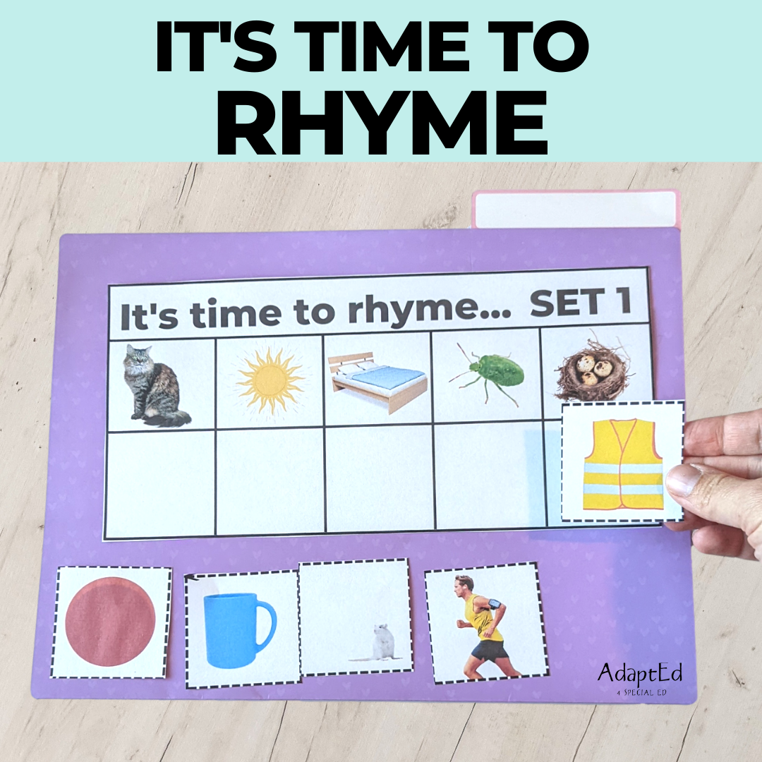 It's Time to Rhyme Rhyming File Folders Cut & Paste Worksheets Adapted Book - AdaptEd4SpecialEd