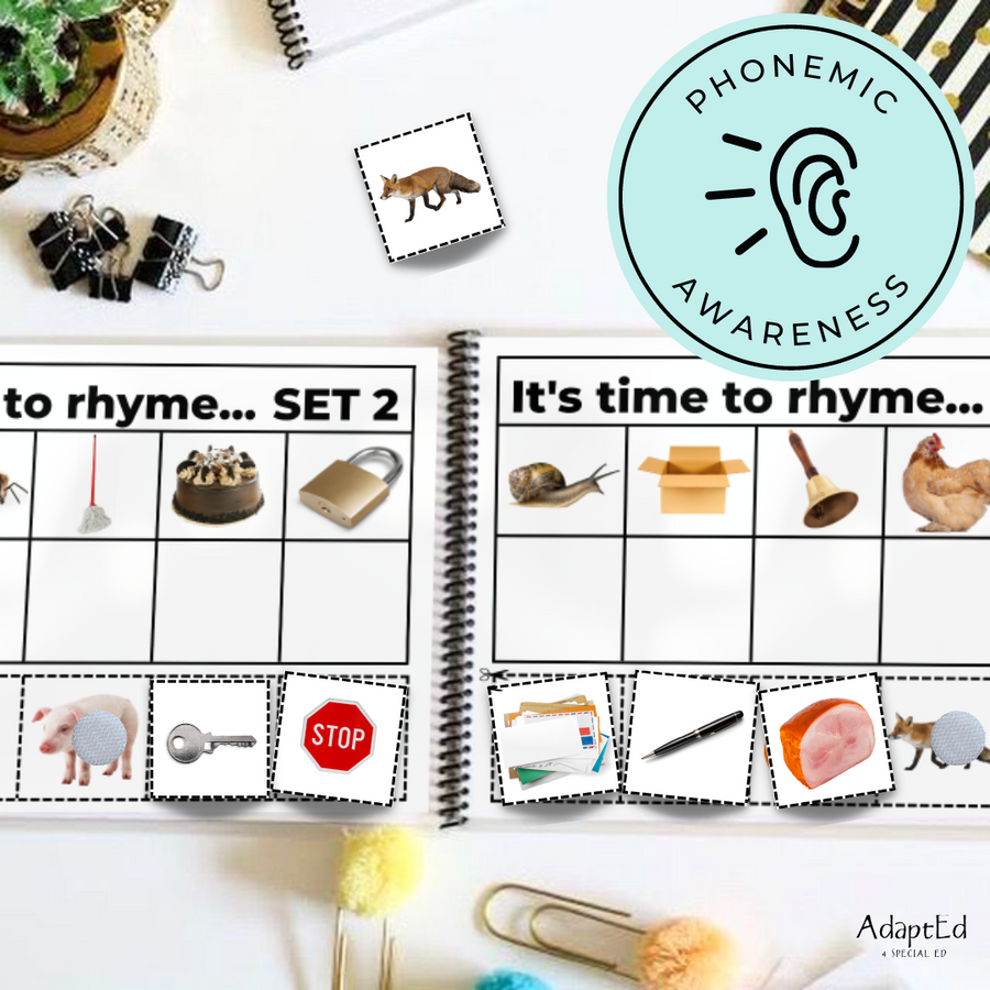 It's Time to Rhyme Rhyming File Folders Cut & Paste Worksheets Adapted Book - AdaptEd4SpecialEd