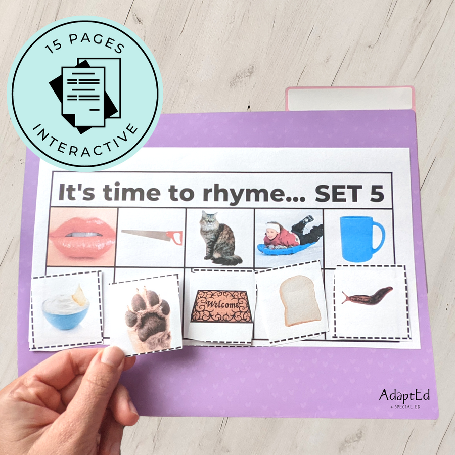 It's Time to Rhyme Rhyming File Folders Cut & Paste Worksheets Adapted Book - AdaptEd4SpecialEd