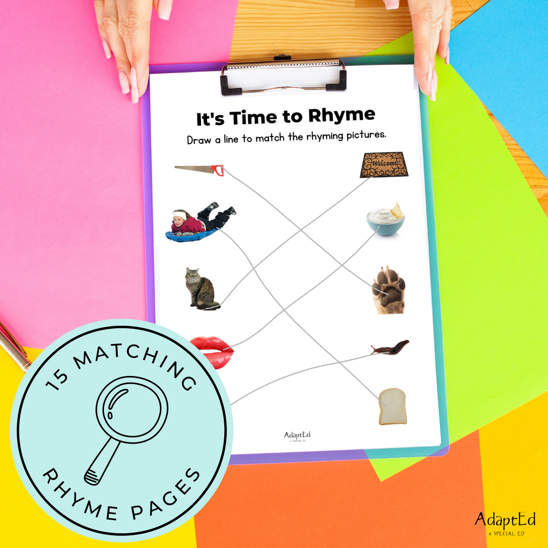 Rhyme Matching Draw the Line to the Rhyming Word - AdaptEd4SpecialEd