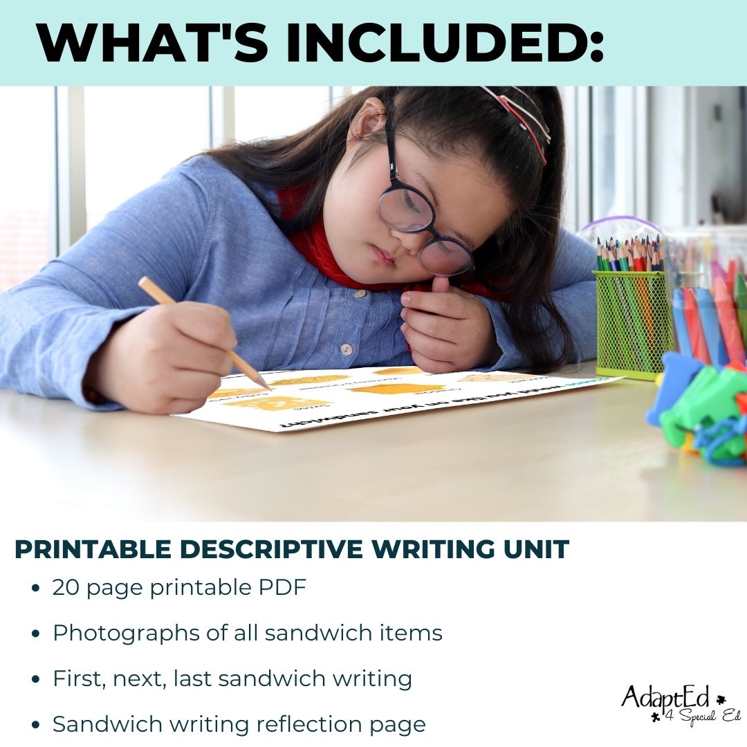 Descriptive Writing Unit: Sandwiches (Printable PDF) - AdaptEd4SpecialEd
