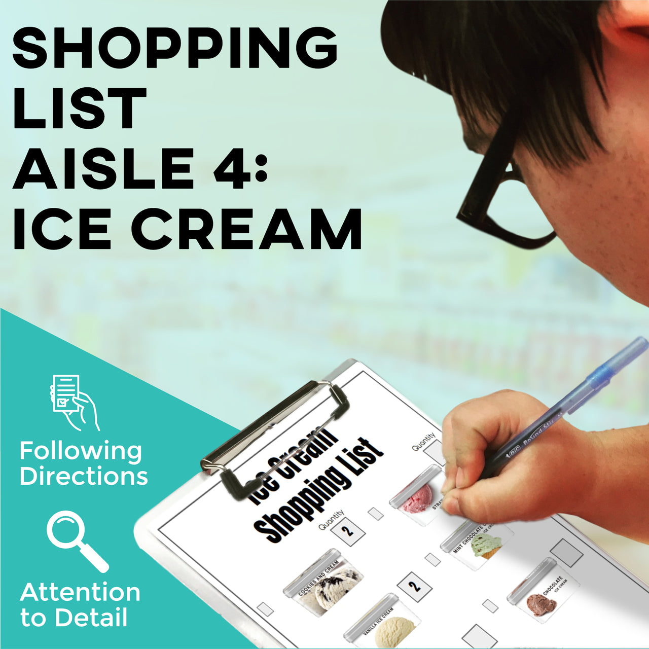 Follow the Shopping List: Ice Cream (Interactive Digital + Printable PDF) Shopping Lists - AdaptEd4SpecialEd