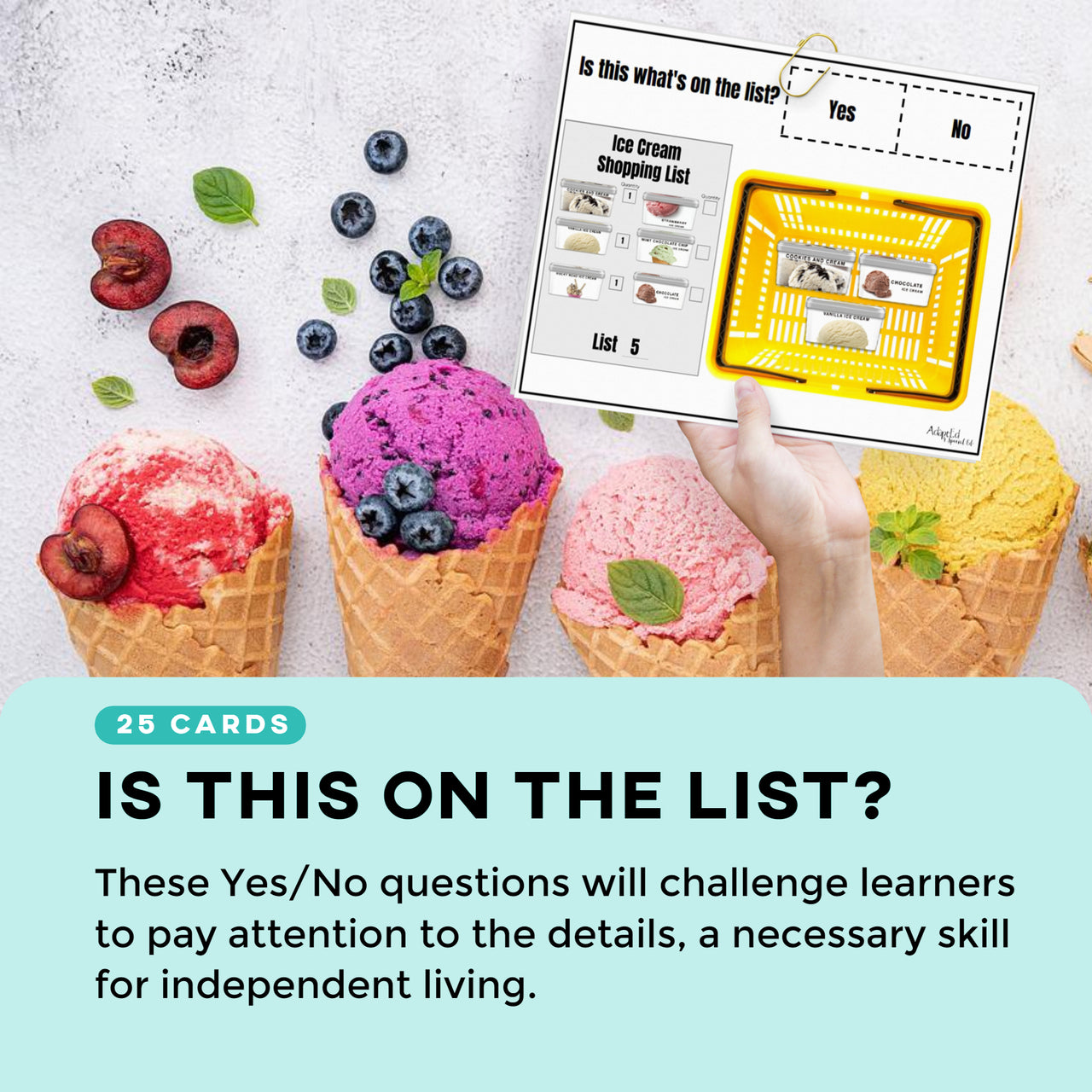 Follow the Shopping List: Ice Cream (Interactive Digital + Printable PDF) Shopping Lists - AdaptEd4SpecialEd