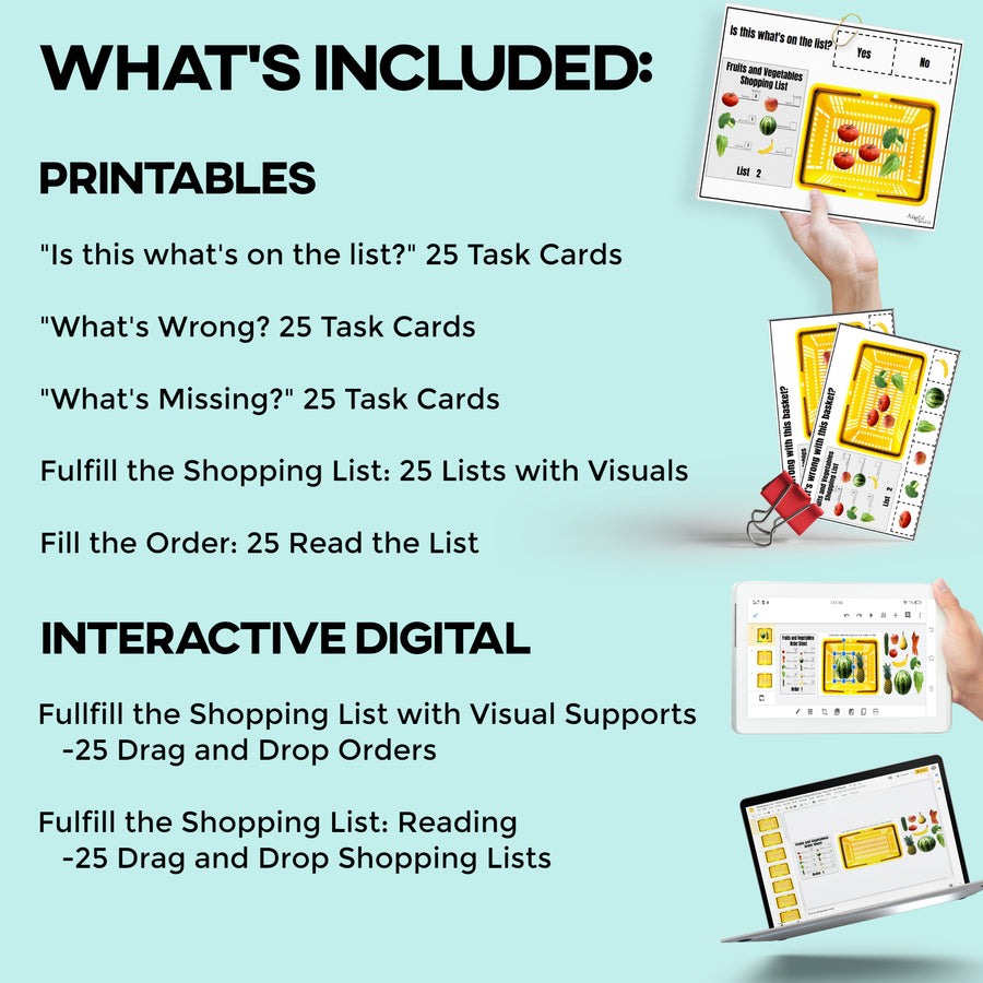 Follow the Shopping List: Fruits and Veggies (Interactive Digital + Printable PDF) Shopping List - AdaptEd4SpecialEd