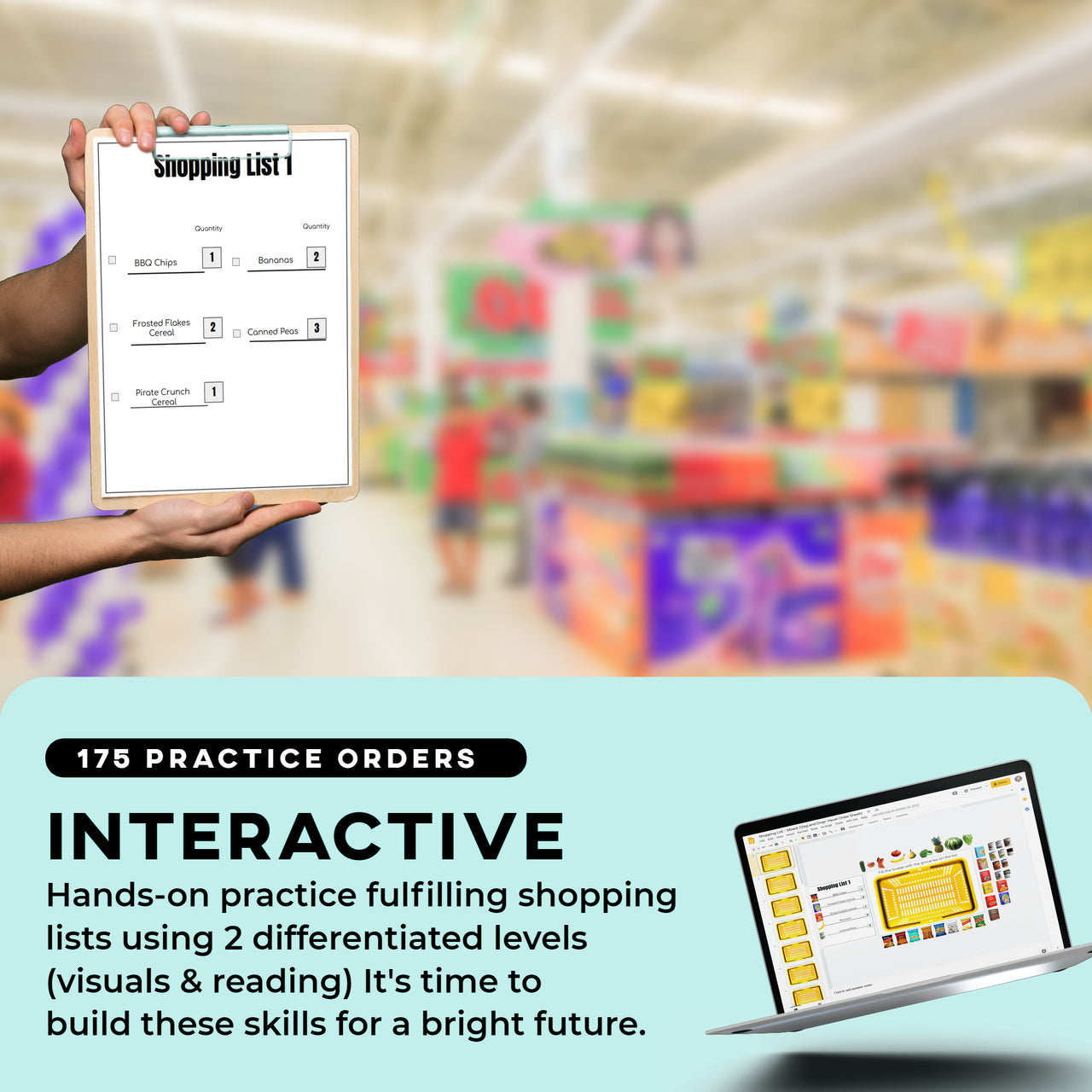 Grocery Store Shopping Lists Mega Bundle (Interactive Digital Sets + Printable PDF's) Shopping Lists - AdaptEd4SpecialEd