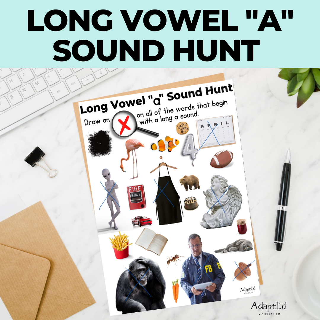 Long Vowel Sound Hunt Worksheets "A" I Spy - 5 Printable Worksheets - AdaptEd4SpecialEd