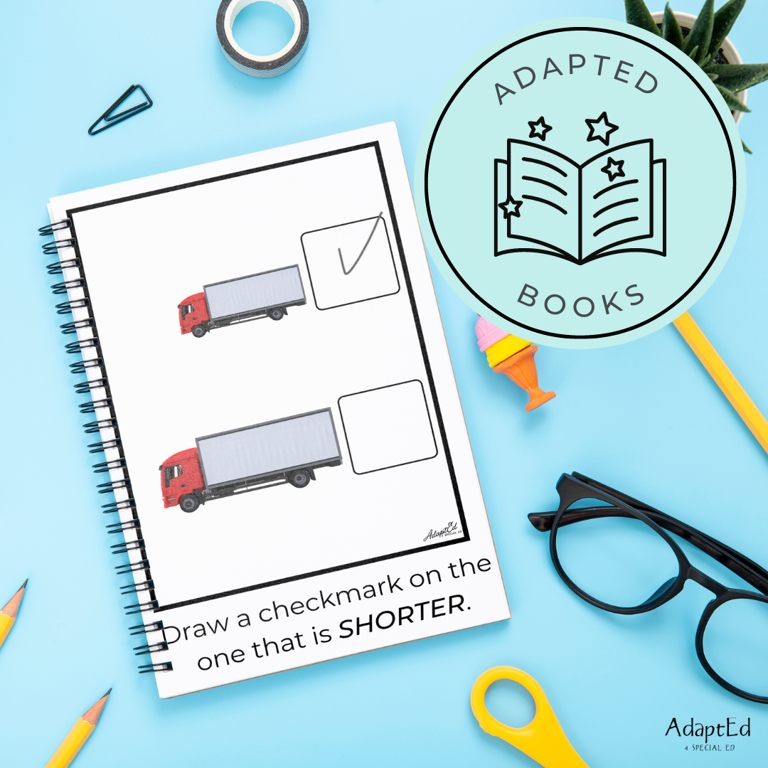 Shorter or Longer Task Cards & Adapted Books (Comparing by length) Coins - AdaptEd4SpecialEd