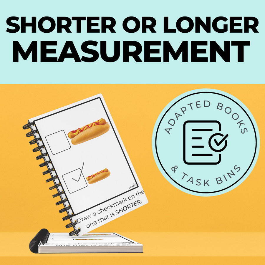 Shorter or Longer Task Cards & Adapted Books (Comparing by length) Coins - AdaptEd4SpecialEd