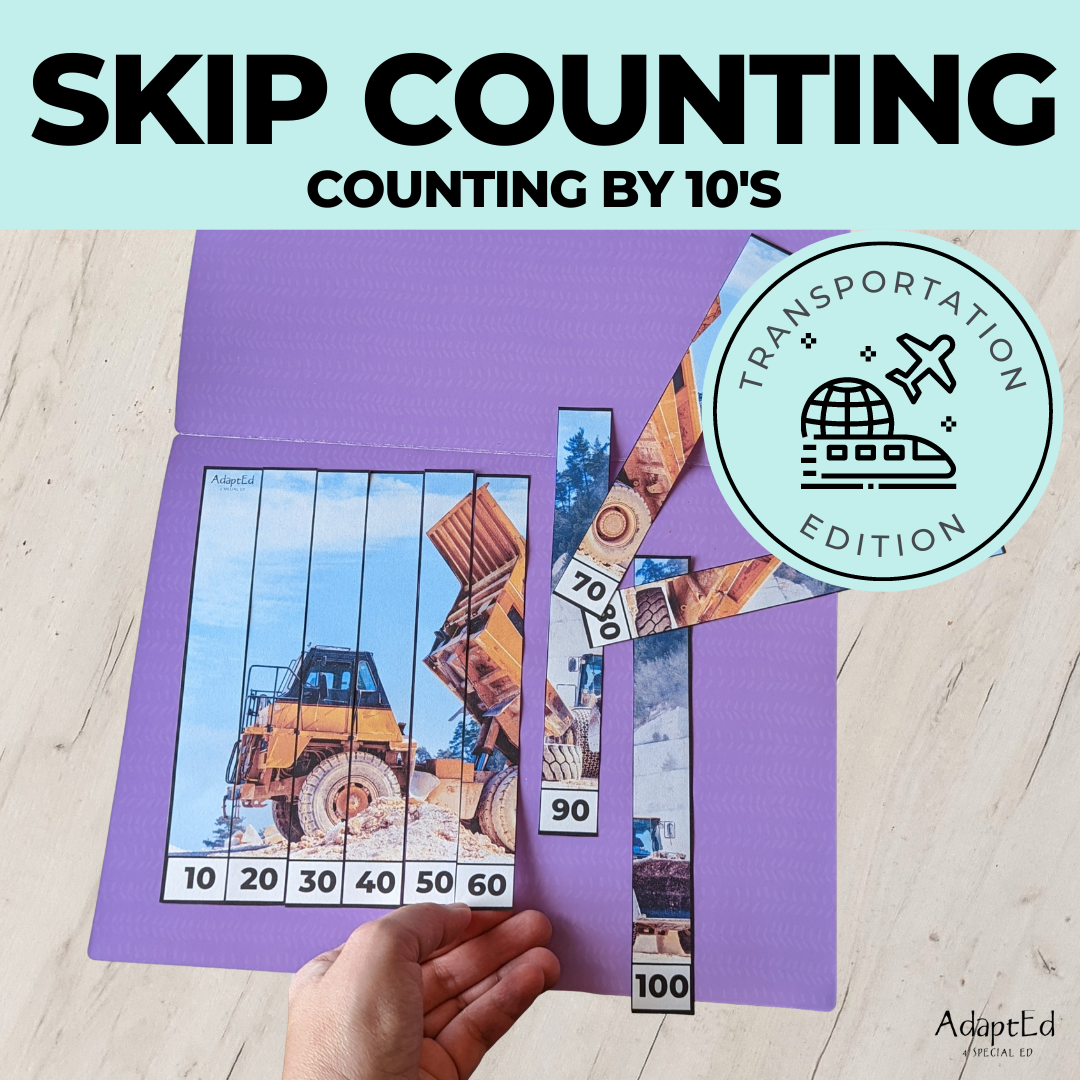 Skip Counting Puzzles: Counting by 10's: Vehicles Transportation (Printable PDF) - AdaptEd4SpecialEd