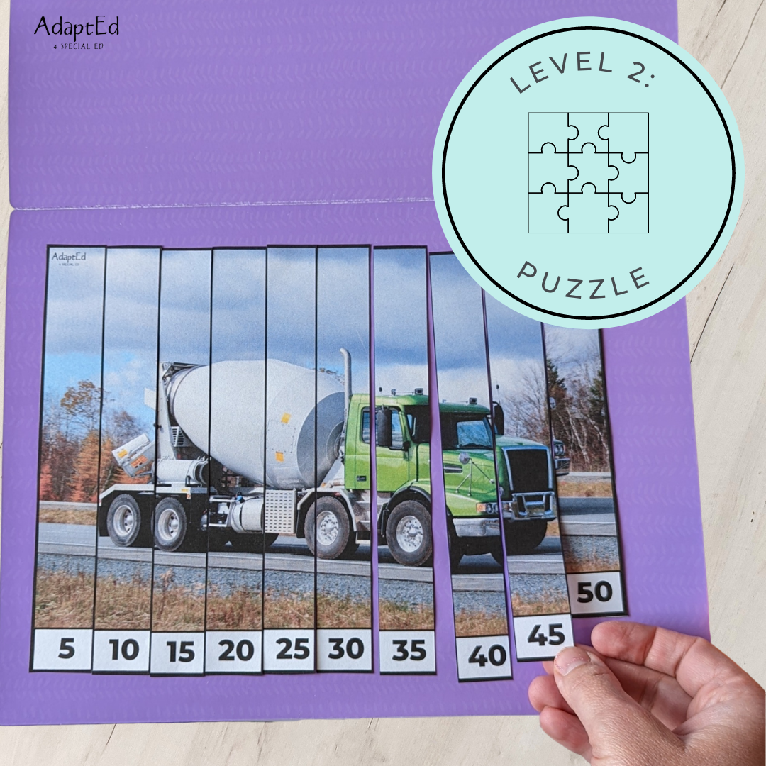 Skip Counting Puzzles: Counting by 5's: Vehicles Transportation (Printable PDF) - AdaptEd4SpecialEd
