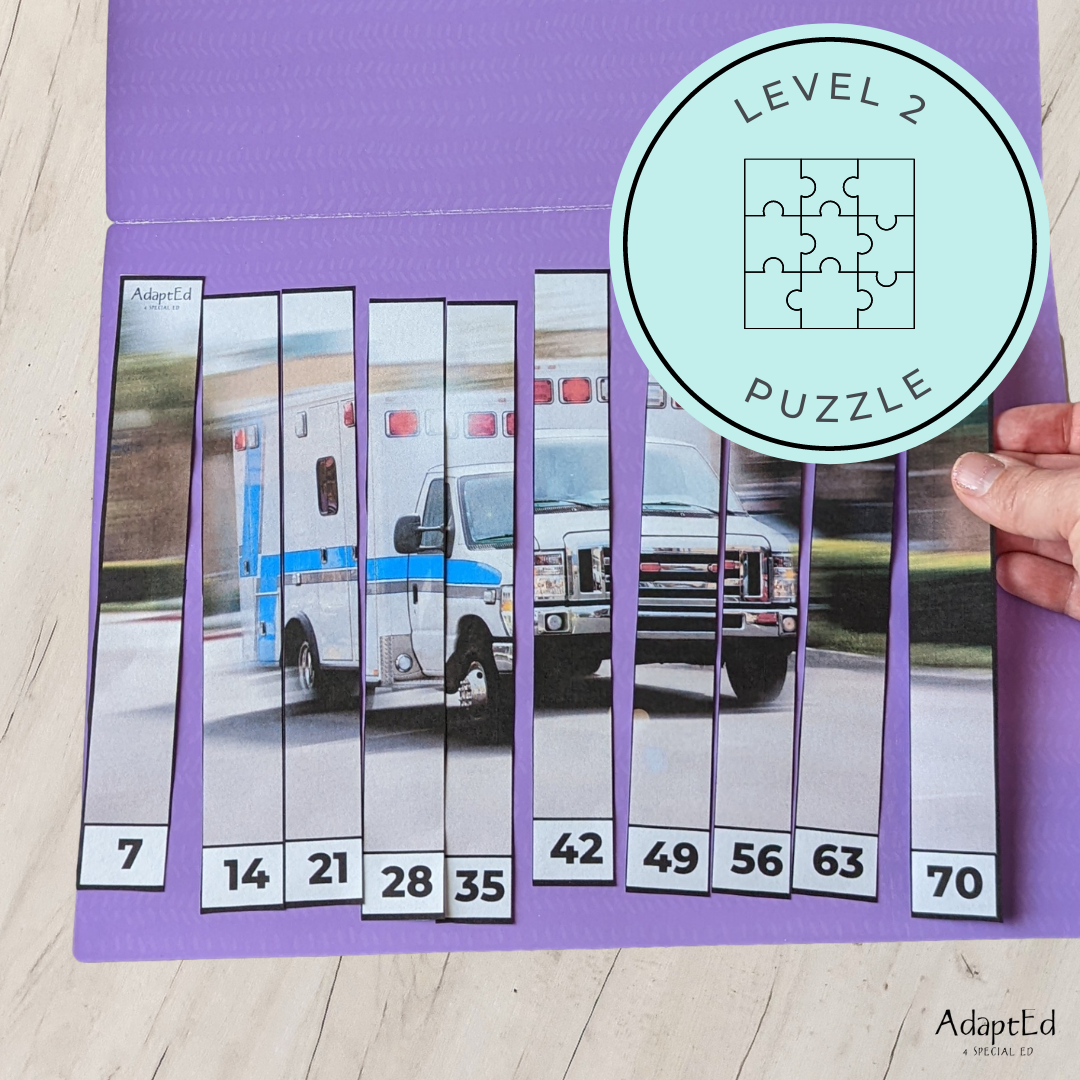 Skip Counting Puzzles: Counting by 7's: Vehicles Transportation (Printable PDF) - AdaptEd4SpecialEd