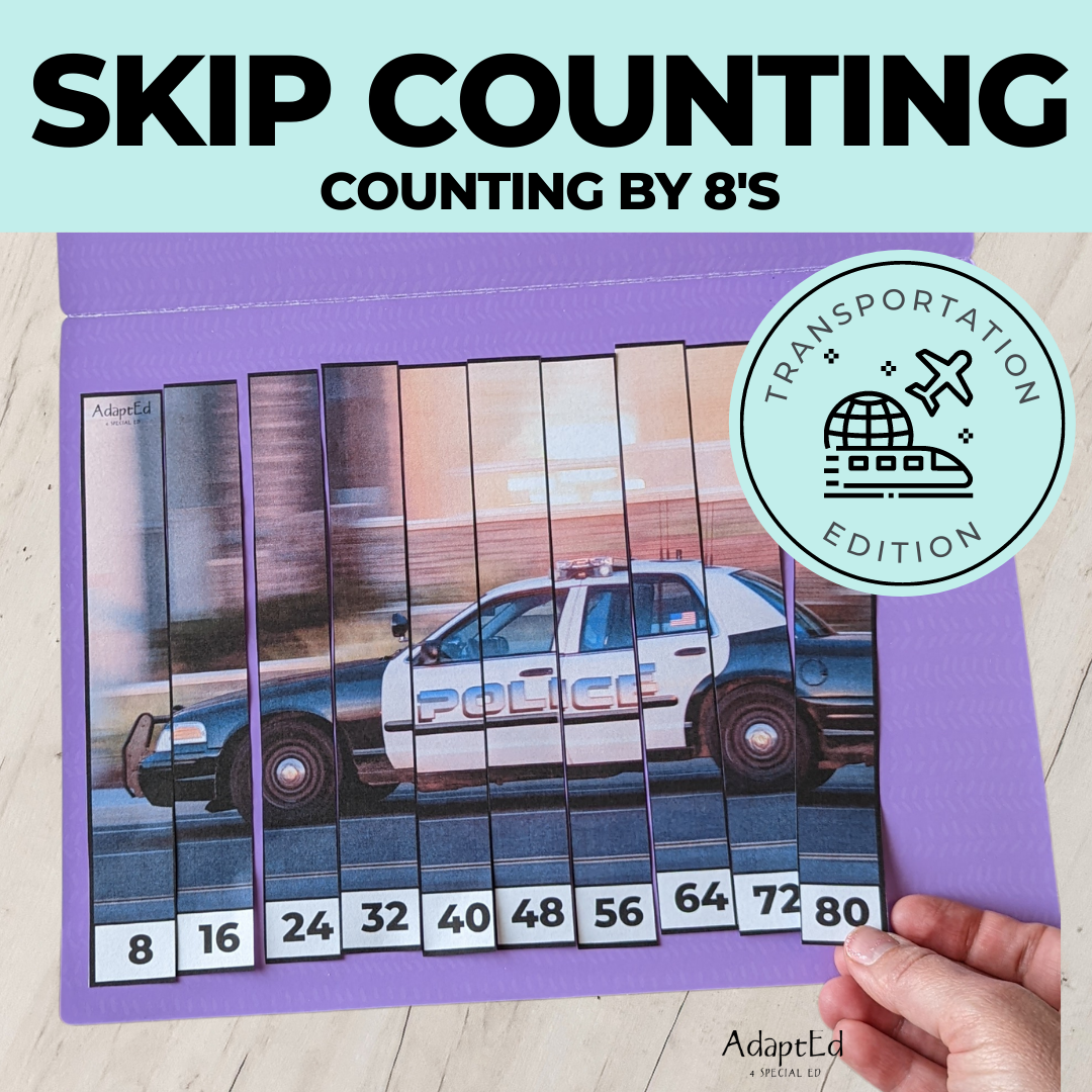 Skip Counting Puzzles: Counting by 8's: Vehicles Transportation (Printable PDF) - AdaptEd4SpecialEd