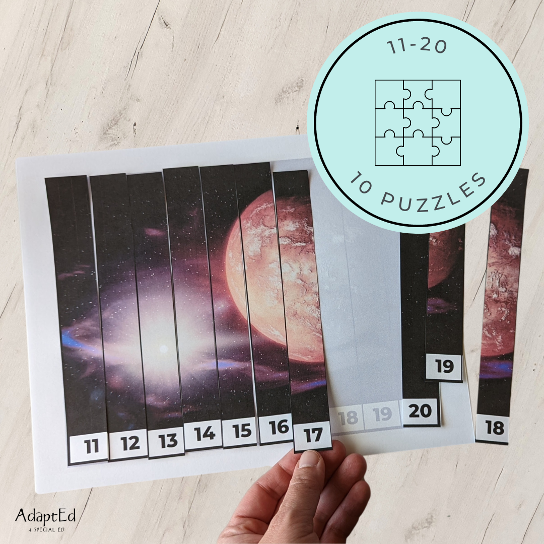 Space Counting Puzzles: Counting 1-5 1-10 11-20 21-30 (Printable PDF)