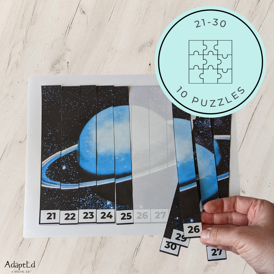 Space Counting Puzzles: Counting 1-5 1-10 11-20 21-30 (Printable PDF)