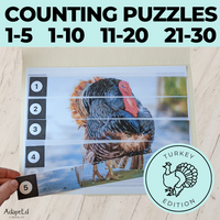 Thumbnail for Thanksgiving Turkey Counting Puzzles: Counting 1-5 1-10 11-20 21-30 (Printable PDF)