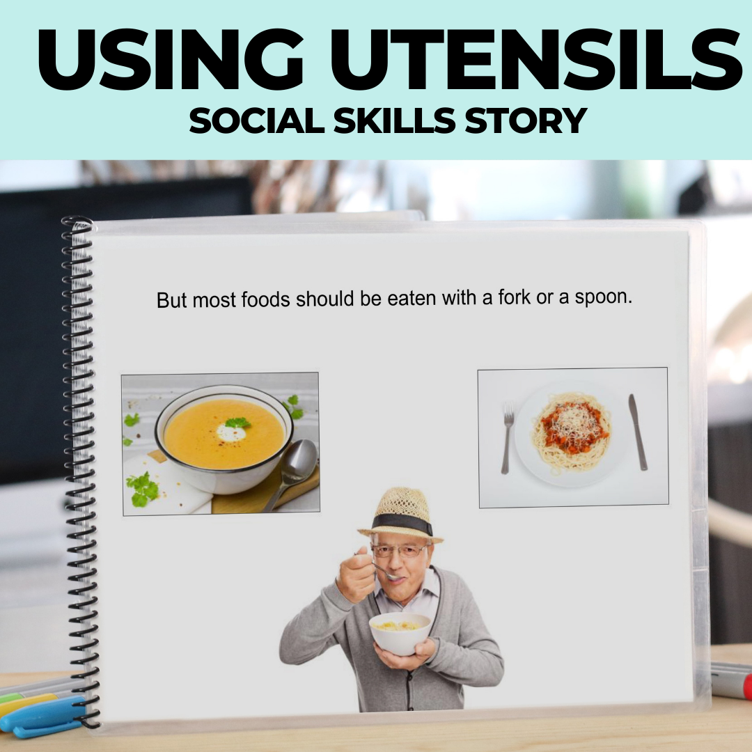 Social Skills Story: Eating With Utensils: Editable (Printable PDF ) Life Skills - AdaptEd4SpecialEd