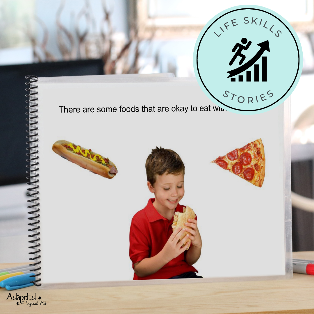 Social Skills Story: Eating With Utensils: Editable (Printable PDF ) Life Skills - AdaptEd4SpecialEd