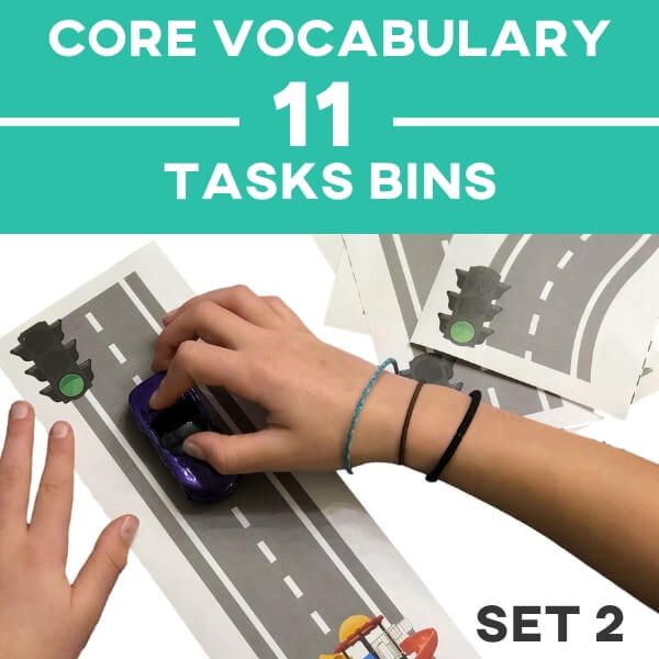 Core Vocabulary | Task Bins | Set 2: Up · Down · Open · Close · Same · Different · Make · Who Core Vocabulary - AdaptEd4SpecialEd