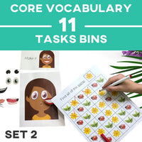 Thumbnail for Core Vocabulary | Task Bins | Set 2: Up · Down · Open · Close · Same · Different · Make · Who Core Vocabulary - AdaptEd4SpecialEd